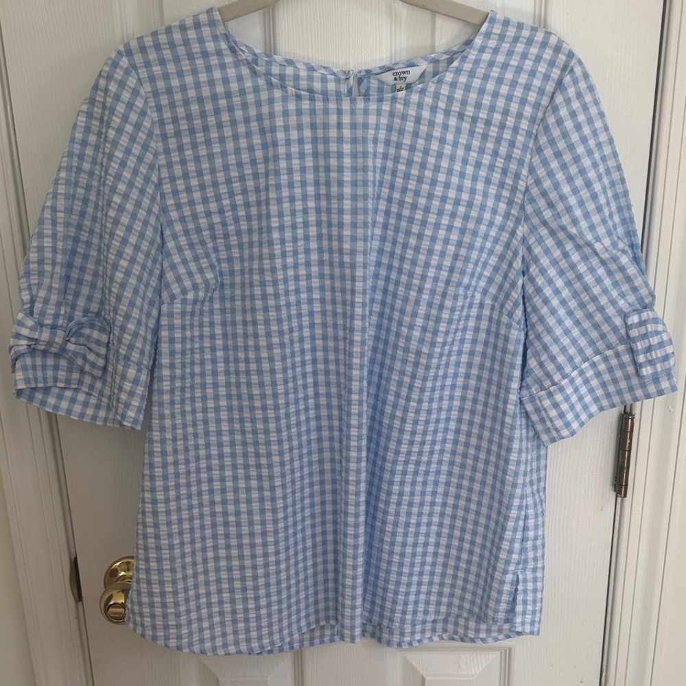 Crown & Ivy Blue Checkered Blouse